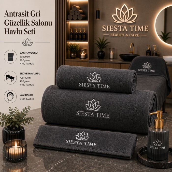 Antrasit Gri 10'lu Güzellik Salonu Havlu Seti